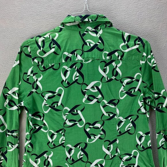 Liz Claiborne Womens Shirt Large Green Blue Button Up‎ Lightweight Nautical - Picture 5 of 12